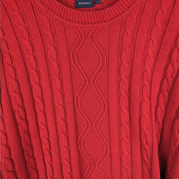REDGREEN Men's Red Cable Knit Cottom Crew Neck Casual‎ Sweater Size XL - Picture 3 of 8